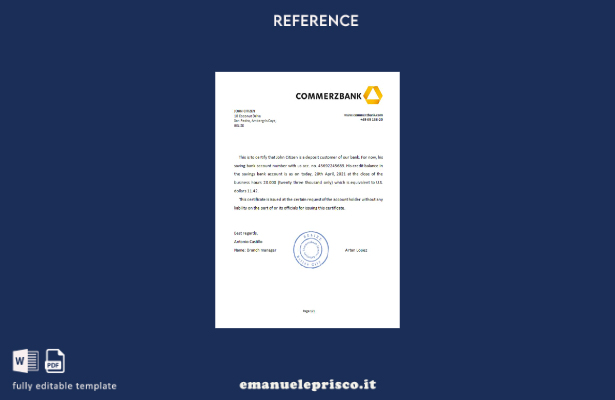 modello di riferimento della Commerzbank Belize in stile verificato